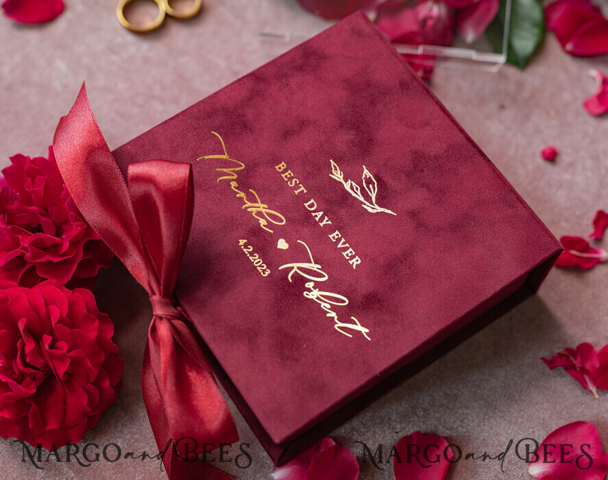 RING BEARER BOXES & PILLOWS Velvet ring box for wedding ceremony Marsala Gold Velvet acrylic Wedding rings Box, Glamour Maroon and gold Wedding rings Box, Elegant Wedding Box velvet Burgundy Pink, Handmade Wedding rings Box