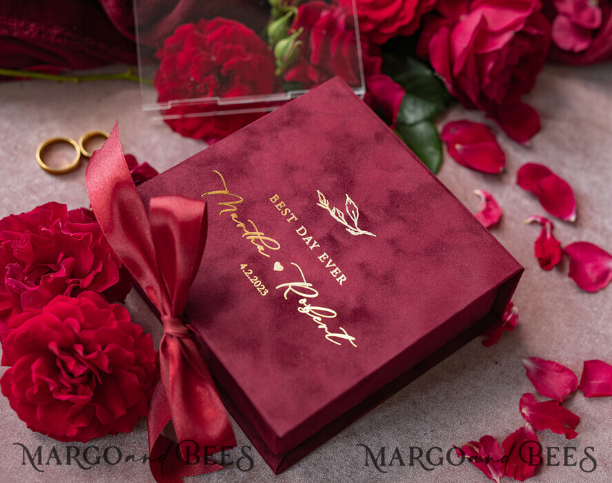 RING BEARER BOXES & PILLOWS Velvet ring box for wedding ceremony Marsala Gold Velvet acrylic Wedding rings Box, Glamour Maroon and gold Wedding rings Box, Elegant Wedding Box velvet Burgundy Pink, Handmade Wedding rings Box