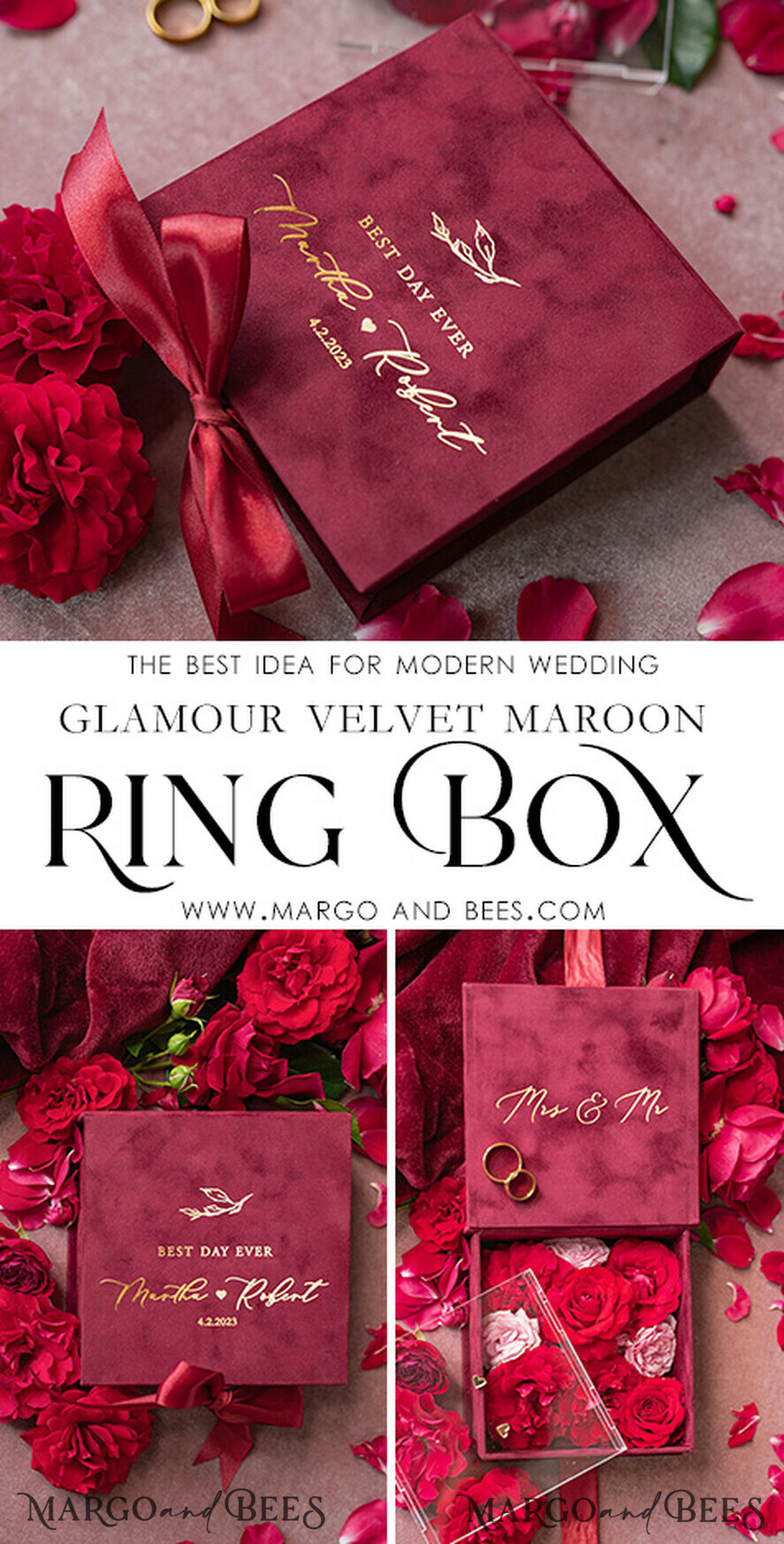 RING BEARER BOXES & PILLOWS Velvet ring box for wedding ceremony Marsala Gold Velvet acrylic Wedding rings Box, Glamour Maroon and gold Wedding rings Box, Elegant Wedding Box velvet Burgundy Pink, Handmade Wedding rings Box