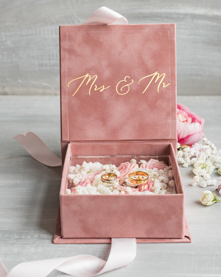 RING BEARER BOXES & PILLOWS Velvet ring box for wedding ceremony Elegant Velvet blush pink Wedding rings Box, Glamour gold Wedding rings Box, Elegant Acrylic  Wedding Box velvet blusch Pink Wedding rings Box