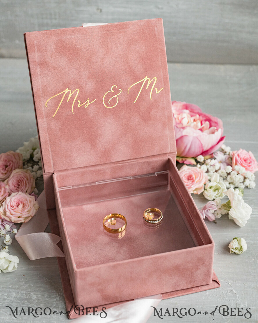 RING BEARER BOXES & PILLOWS Velvet ring box for wedding ceremony Elegant Velvet blush pink Wedding rings Box, Glamour gold Wedding rings Box, Elegant Acrylic  Wedding Box velvet blusch Pink Wedding rings Box