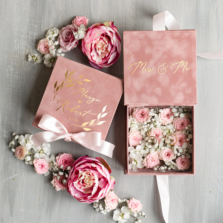 RING BEARER BOXES & PILLOWS Velvet ring box for wedding ceremony Elegant Velvet blush pink Wedding rings Box, Glamour gold Wedding rings Box, Elegant Acrylic  Wedding Box velvet blusch Pink Wedding rings Box