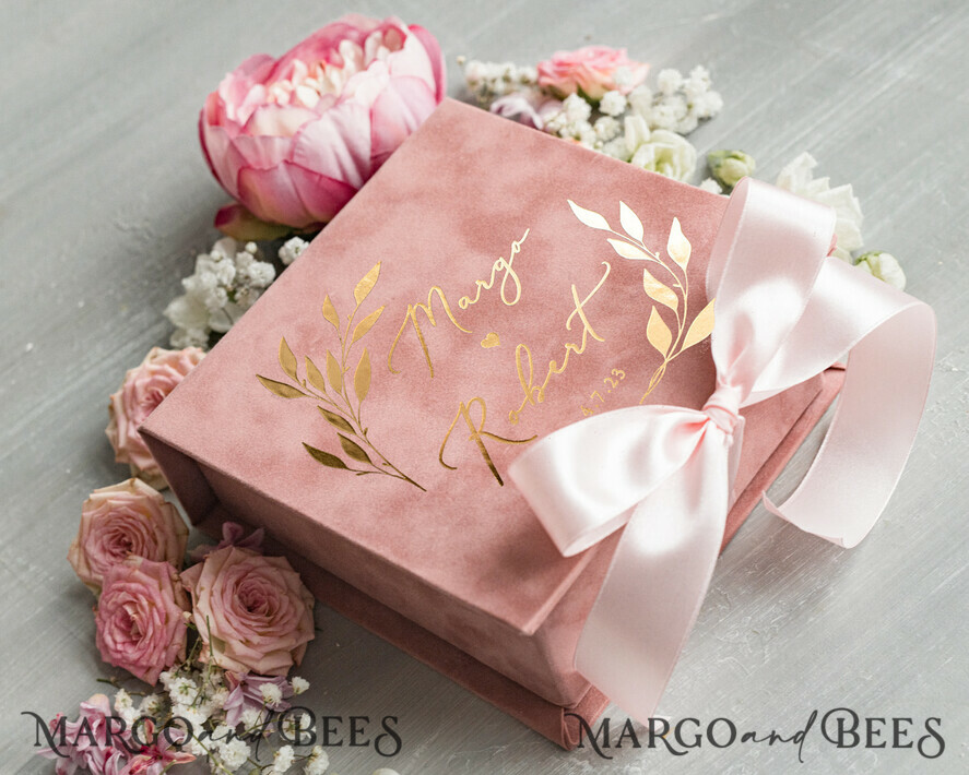 RING BEARER BOXES & PILLOWS Velvet ring box for wedding ceremony Elegant Velvet blush pink Wedding rings Box, Glamour gold Wedding rings Box, Elegant Acrylic  Wedding Box velvet blusch Pink Wedding rings Box
