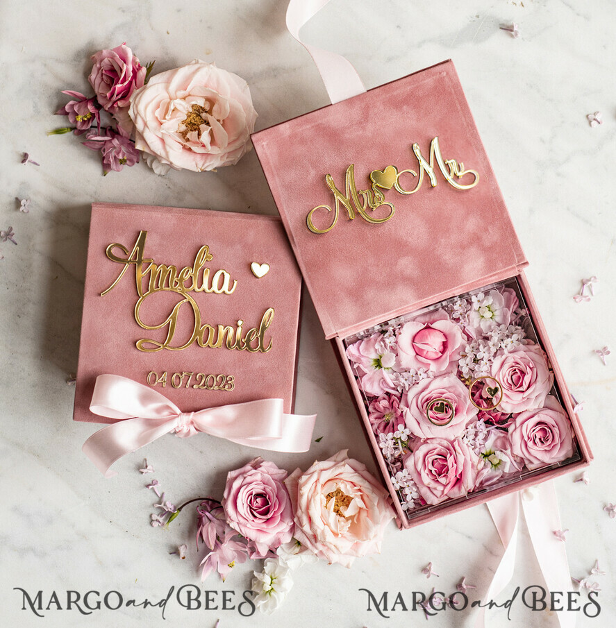 RING BEARER BOXES & PILLOWS Velvet ring box for wedding ceremony Personalised wedding Ring box • Blush Pink Golden velvet Wedding Ring Box for ceremony ceremony velvet, Boho Glam Wedding Ring Boxes his hers, Luxury Velvet Ring box double Custom Colors