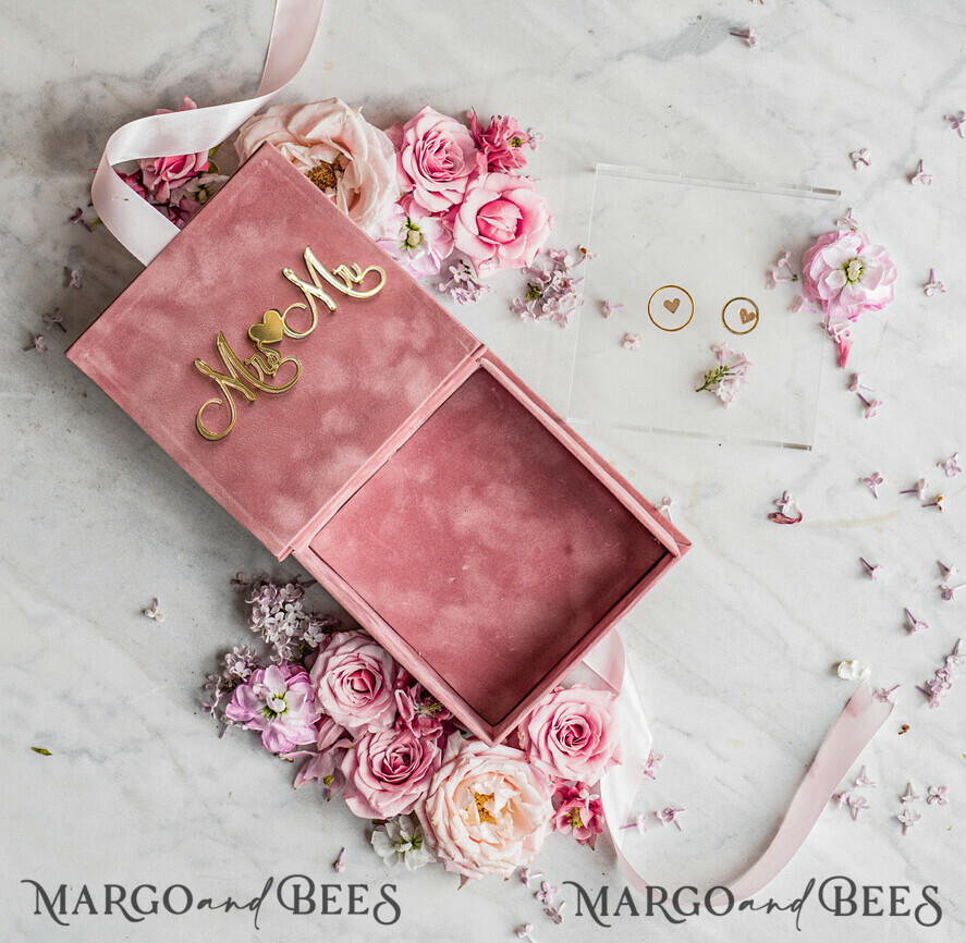 RING BEARER BOXES & PILLOWS Velvet ring box for wedding ceremony Personalised wedding Ring box • Blush Pink Golden velvet Wedding Ring Box for ceremony ceremony velvet, Boho Glam Wedding Ring Boxes his hers, Luxury Velvet Ring box double Custom Colors