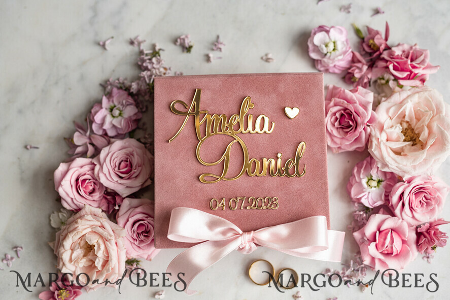 RING BEARER BOXES & PILLOWS Velvet ring box for wedding ceremony Personalised wedding Ring box • Blush Pink Golden velvet Wedding Ring Box for ceremony ceremony velvet, Boho Glam Wedding Ring Boxes his hers, Luxury Velvet Ring box double Custom Colors