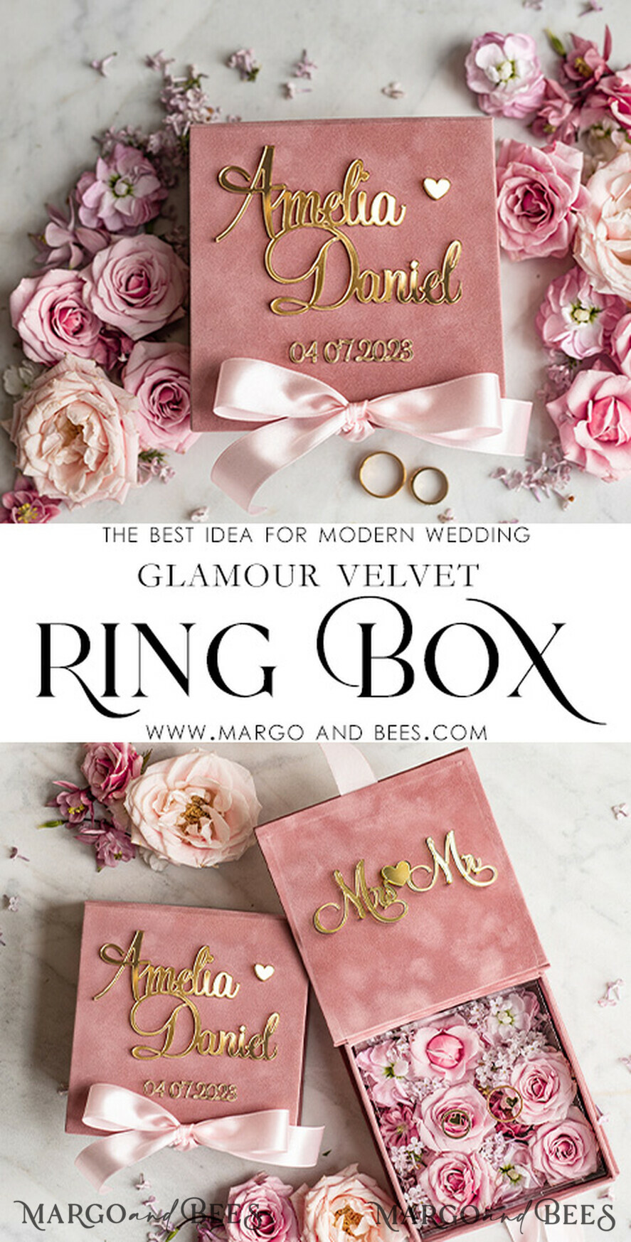 RING BEARER BOXES & PILLOWS Velvet ring box for wedding ceremony Personalised wedding Ring box • Blush Pink Golden velvet Wedding Ring Box for ceremony ceremony velvet, Boho Glam Wedding Ring Boxes his hers, Luxury Velvet Ring box double Custom Colors