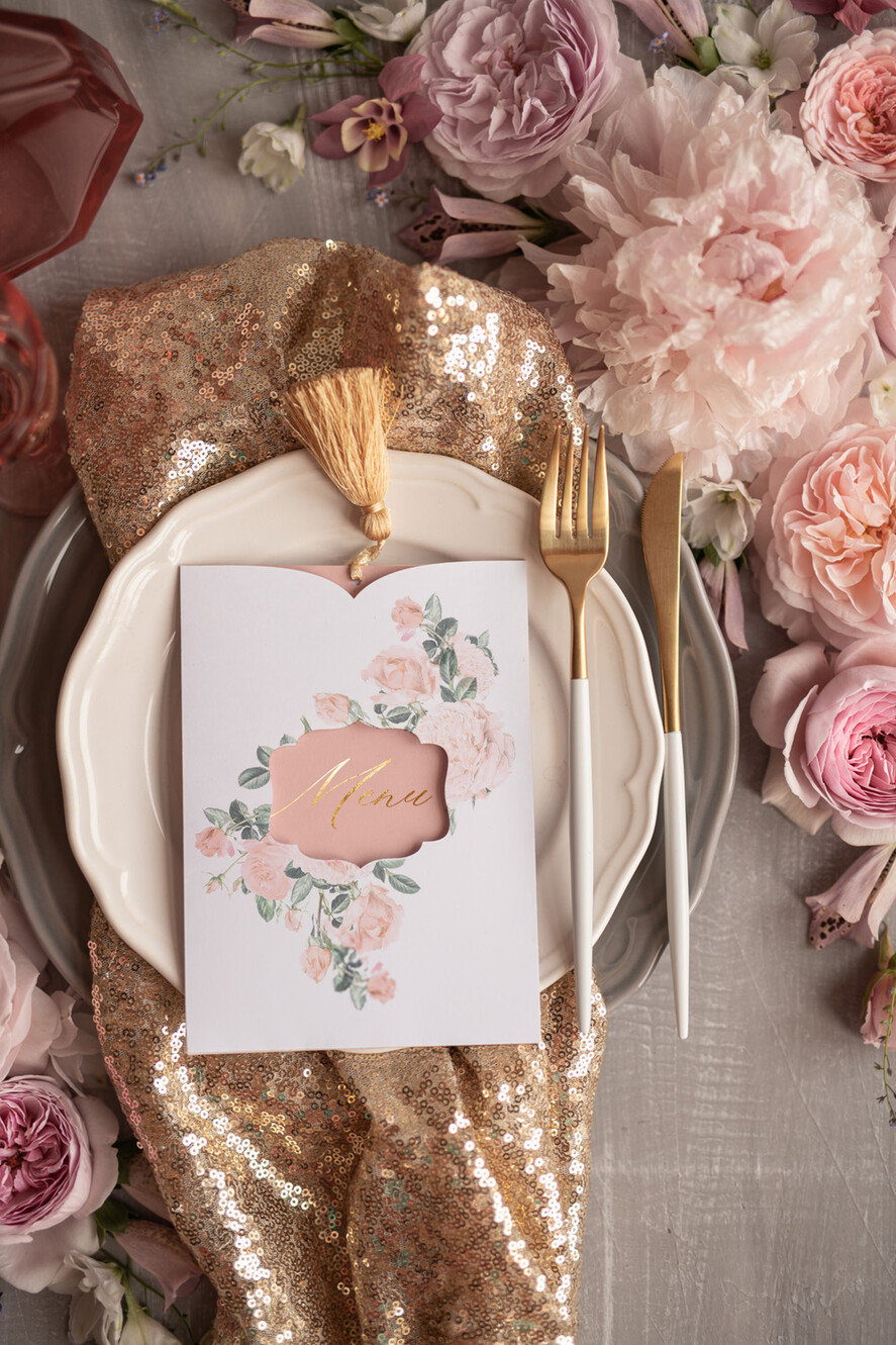 MENU & PROGRAMS glitter/ luxury premium Glamour Gold Foil Shine Wedding Menu, Romantic Blush Pink Floral Wedding Menu Cards, Luxury Arabic Menu With Pocket And Gold Tassel, Elegant Floral Wedding Menu