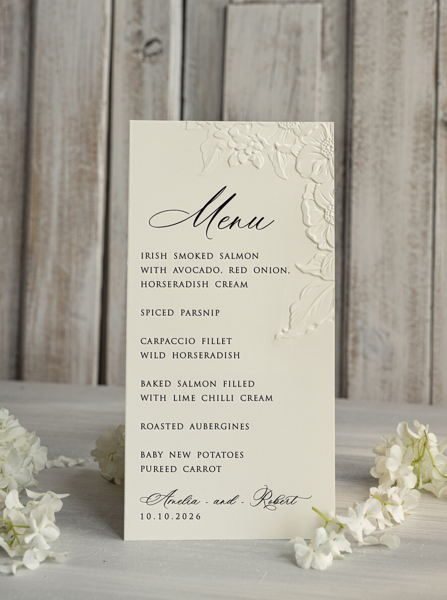 MENU & PROGRAMS glitter/ luxury premium Embossed Ivory Wedding Menu,  Elegant Wedding Menu Cards With Floral leaf Motif, Luxury
