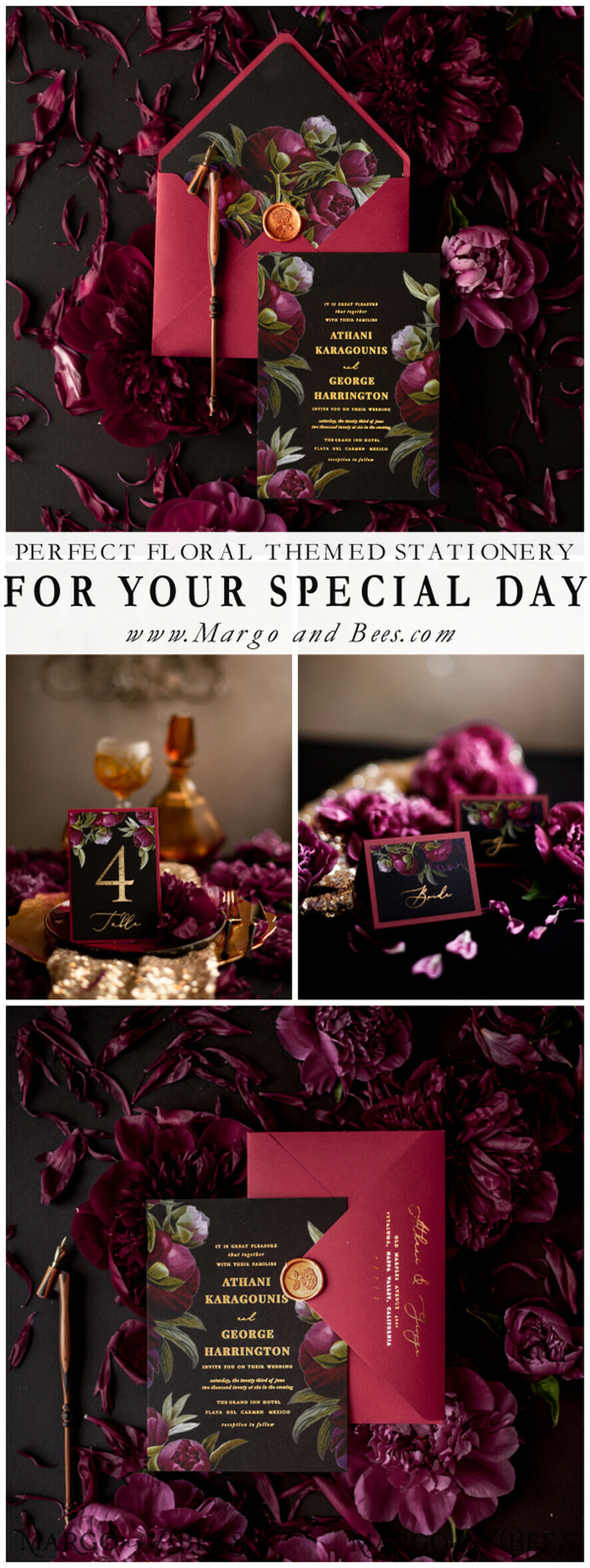 HOCHZEITS EINLADUNGEN Moderne Einladungen Florale Karten Schwarze Hochzeitseinladungen, schwarze Karte, rote Hochzeitseinladungen, burgunderrote Hochzeitseinladungen, Marsala Hochzeitseinladungen, Blumenblüte, roter Umschlag, rot-schwarze Hochzeitseinladungen, florale Hochzeitseinladungen, goldene Beschriftung, vintage Blumen, vintage Blumenillustration, vintage Hochzeitseinladungen, florale Hochzeitspapeterie, florale Hochzeitsaccessoires, personalisierte Hochzeitseinladungen, handgemachte Hochzeitseinladungen.