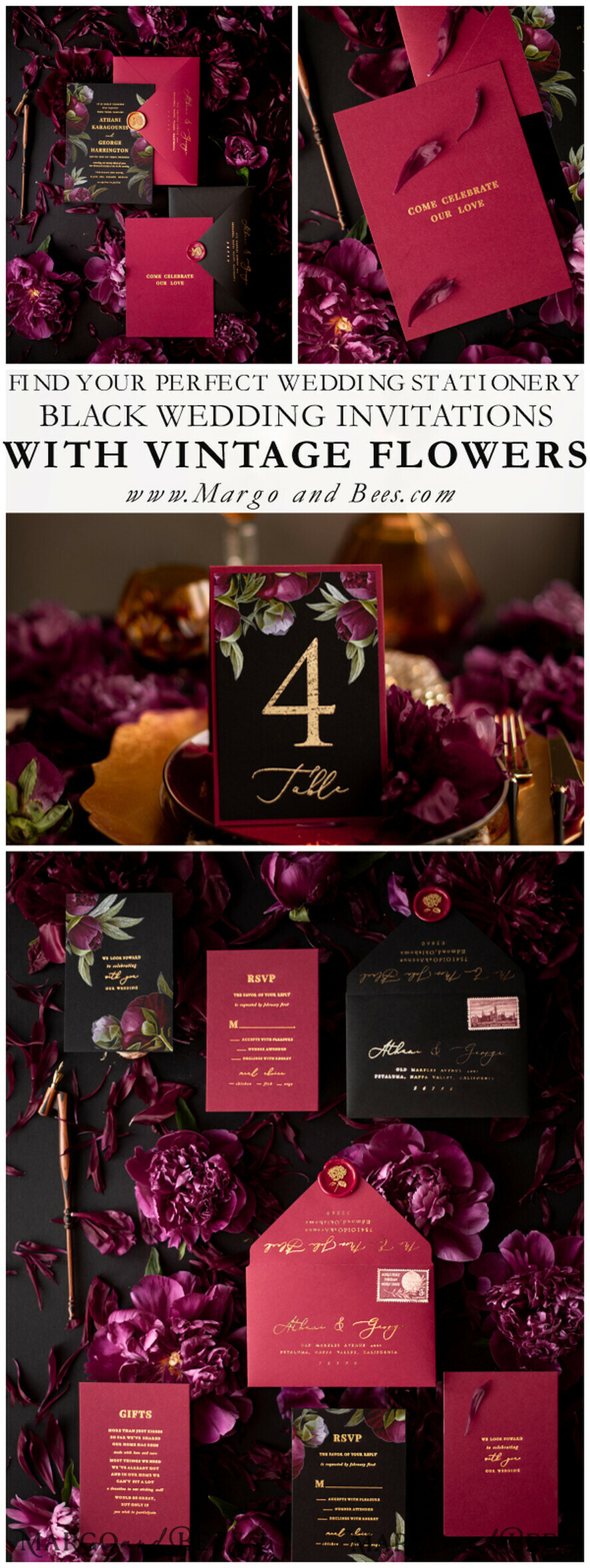 HOCHZEITS EINLADUNGEN Moderne Einladungen Florale Karten Schwarze Hochzeitseinladungen, schwarze Karte, rote Hochzeitseinladungen, burgunderrote Hochzeitseinladungen, Marsala Hochzeitseinladungen, Blumenblüte, roter Umschlag, rot-schwarze Hochzeitseinladungen, florale Hochzeitseinladungen, goldene Beschriftung, vintage Blumen, vintage Blumenillustration, vintage Hochzeitseinladungen, florale Hochzeitspapeterie, florale Hochzeitsaccessoires, personalisierte Hochzeitseinladungen, handgemachte Hochzeitseinladungen.