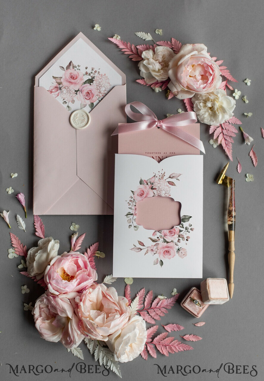 WEDDING INVITATIONS Modern Invites Floral Cards  Elegant Blush Pink Wedding Invitations, Glamour Arabic Pocket Wedding Invites, Modern Floral Wedding Cards, Minimalistic Wedding Invitation Suite