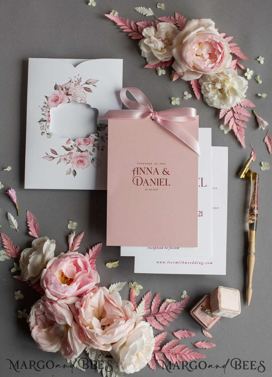 WEDDING INVITATIONS Modern Invites Floral Cards  Elegant Blush Pink Wedding Invitations, Glamour Arabic Pocket Wedding Invites, Modern Floral Wedding Cards, Minimalistic Wedding Invitation Suite
