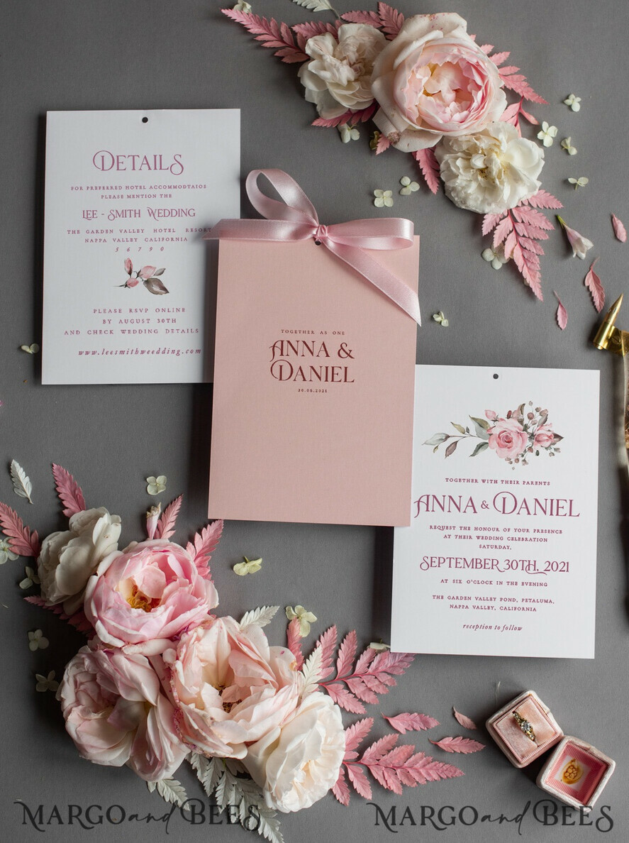 WEDDING INVITATIONS Modern Invites Floral Cards  Elegant Blush Pink Wedding Invitations, Glamour Arabic Pocket Wedding Invites, Modern Floral Wedding Cards, Minimalistic Wedding Invitation Suite