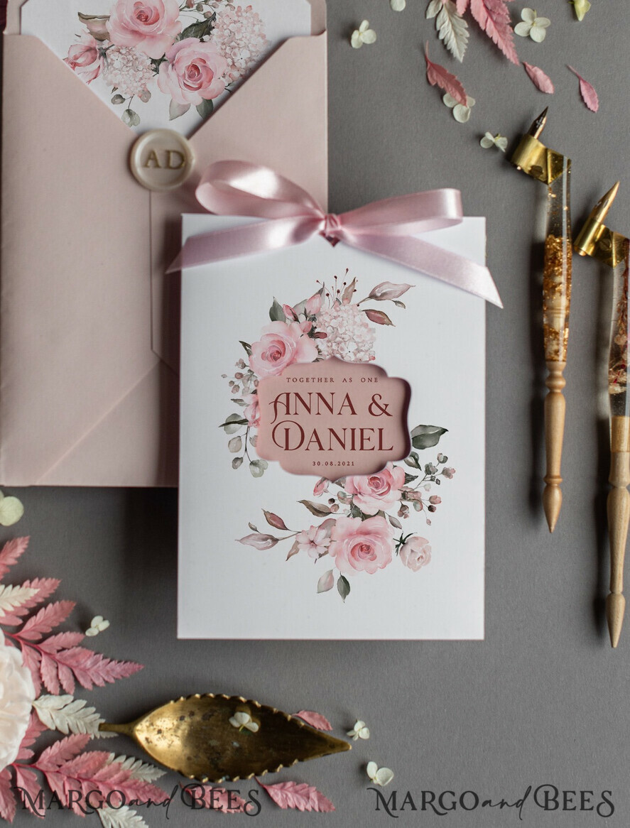 WEDDING INVITATIONS Modern Invites Floral Cards  Elegant Blush Pink Wedding Invitations, Glamour Arabic Pocket Wedding Invites, Modern Floral Wedding Cards, Minimalistic Wedding Invitation Suite