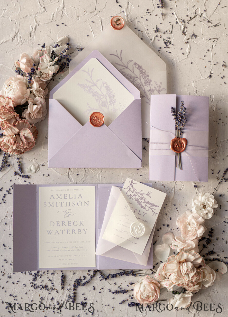 HOCHZEITS EINLADUNGEN Moderne Einladungen Florale Karten Zarte Flieder-Hochzeitseinladungen, elegante Hochzeitseinladungen mit Lavendel, minimalistische lila Hochzeitseinladungen, handgemachte Hochzeitseinladungs-Set.