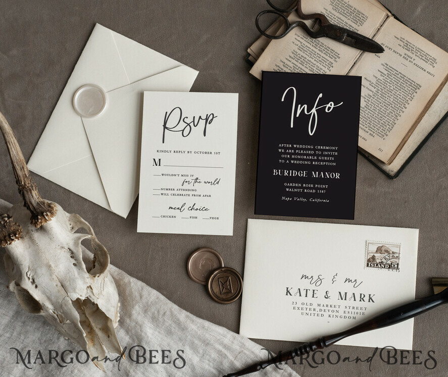 HOCHZEITS EINLADUNGEN Moderne Einladungen Florale Karten Halloween Hochzeitskarten Suite, Schwarze Einladungen, Tarotkarten Einladungen, Gothic Hochzeitskarten, Das Liebespaar Skelett Hochzeitsset schwarz