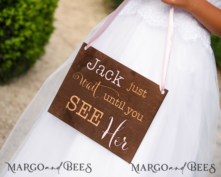 FLOWER GIRL / Page Boy SIGNS rustic Personalised wood wedding sign, Wooden Page boy sign, Wood Engraved flower girl sign, flower girl wedding day sign, rustic wedding decor for flower girl, daddy here comes mummy, here comes the bride