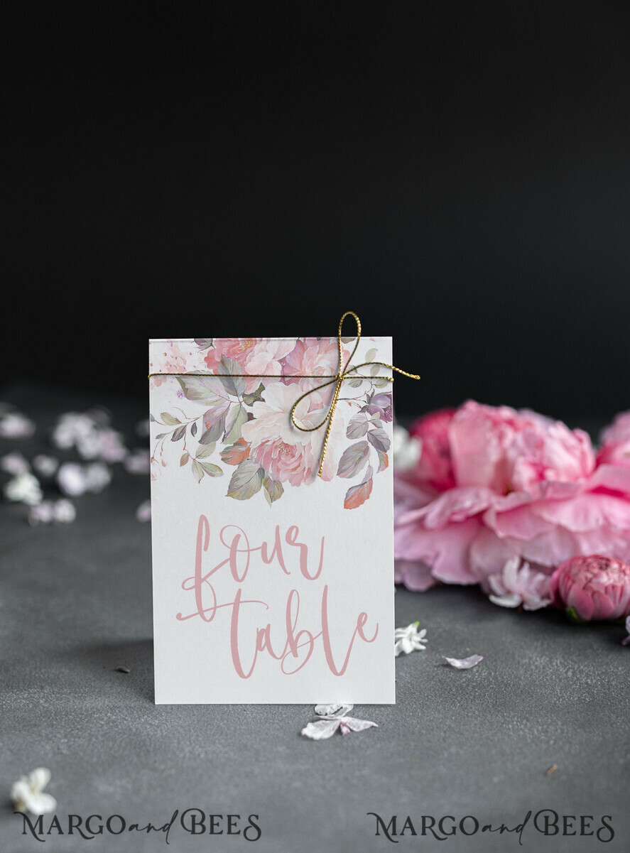 TABLE DECOR SIGNS watercolor Pink Floral Wedding Table Cards, Wedding Signage, Romantic Wedding Table Numbers, Editable Text, Table Decor Wedding Sign, Elegant Personalised Table Numbers 