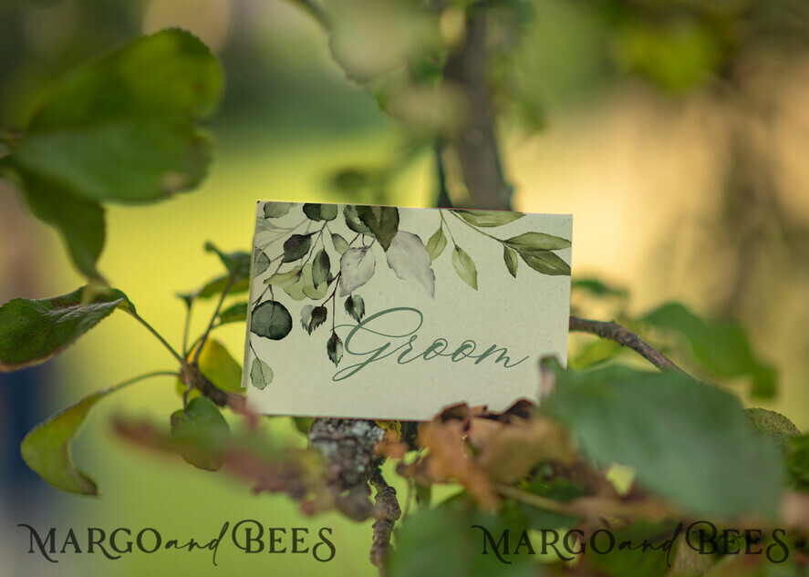 PLACE CARDS / TABLE CARDS Romantic Boho/ Botanical/ Floral Botanical Tuscany Eucaliptus Place Cards, Simple Greenery Romantic Seating Cards, Custom Boho Wedding Name Tags, Modern Elegant Green Leafy Table Place Cards
