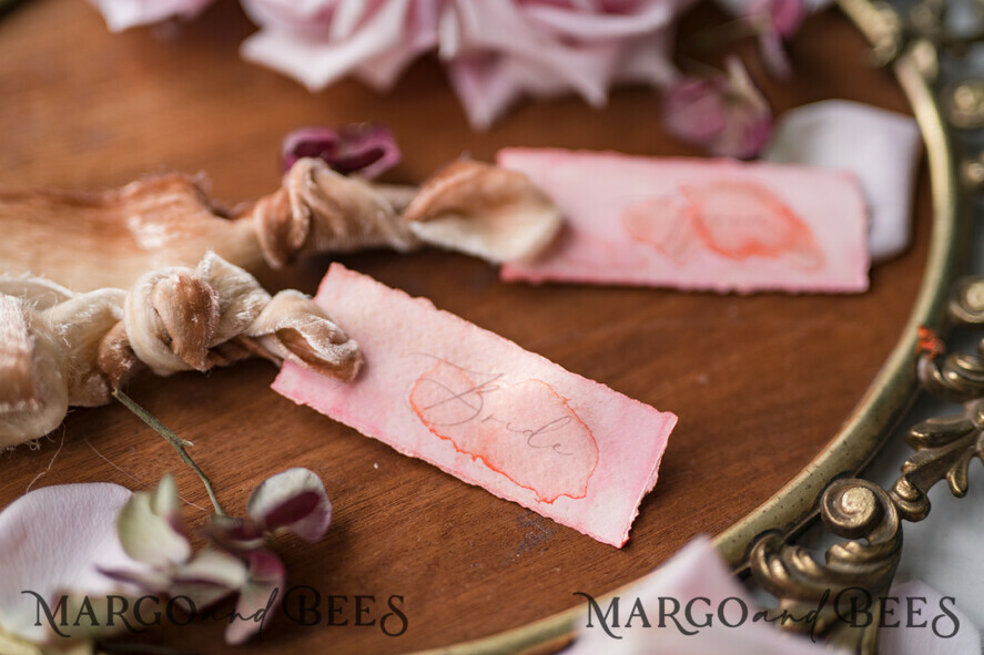 PLACE CARDS / TABLE CARDS Romantic Boho/ Botanical/ Floral Classy Pink Watercolor Wedding Place Cards with Ribbon, Custom Wording Table Place cards, Modern Gorgeous Name Tags, Unique Pink Wedding Stationery Place Cards