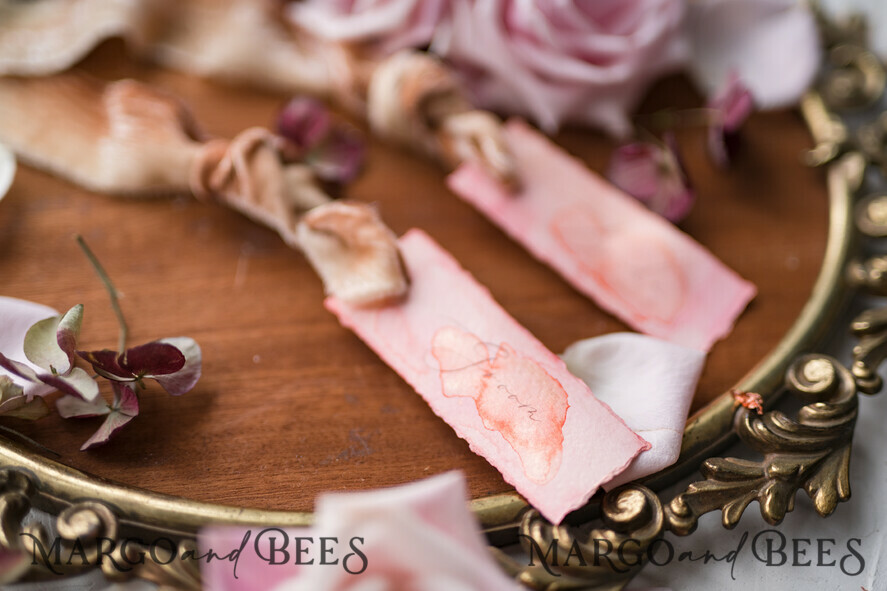 PLACE CARDS / TABLE CARDS Romantic Boho/ Botanical/ Floral Classy Pink Watercolor Wedding Place Cards with Ribbon, Custom Wording Table Place cards, Modern Gorgeous Name Tags, Unique Pink Wedding Stationery Place Cards
