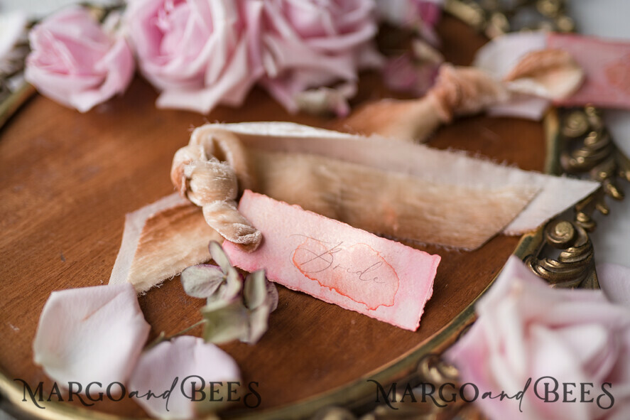 PLACE CARDS / TABLE CARDS Romantic Boho/ Botanical/ Floral Classy Pink Watercolor Wedding Place Cards with Ribbon, Custom Wording Table Place cards, Modern Gorgeous Name Tags, Unique Pink Wedding Stationery Place Cards