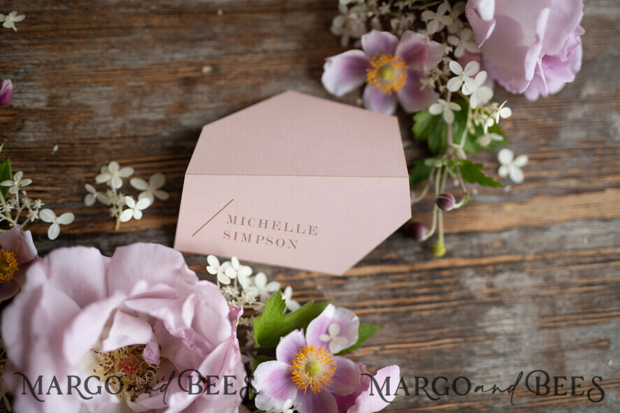 PLACE CARDS / TABLE CARDS Romantic Boho/ Botanical/ Floral Geometric Romantic Blush Pink Place Cards, Modern geometric wedding Place Cards, Minimalistic Elegant Wedding Card, Custom Wording Place Names, Minimalist Cards
