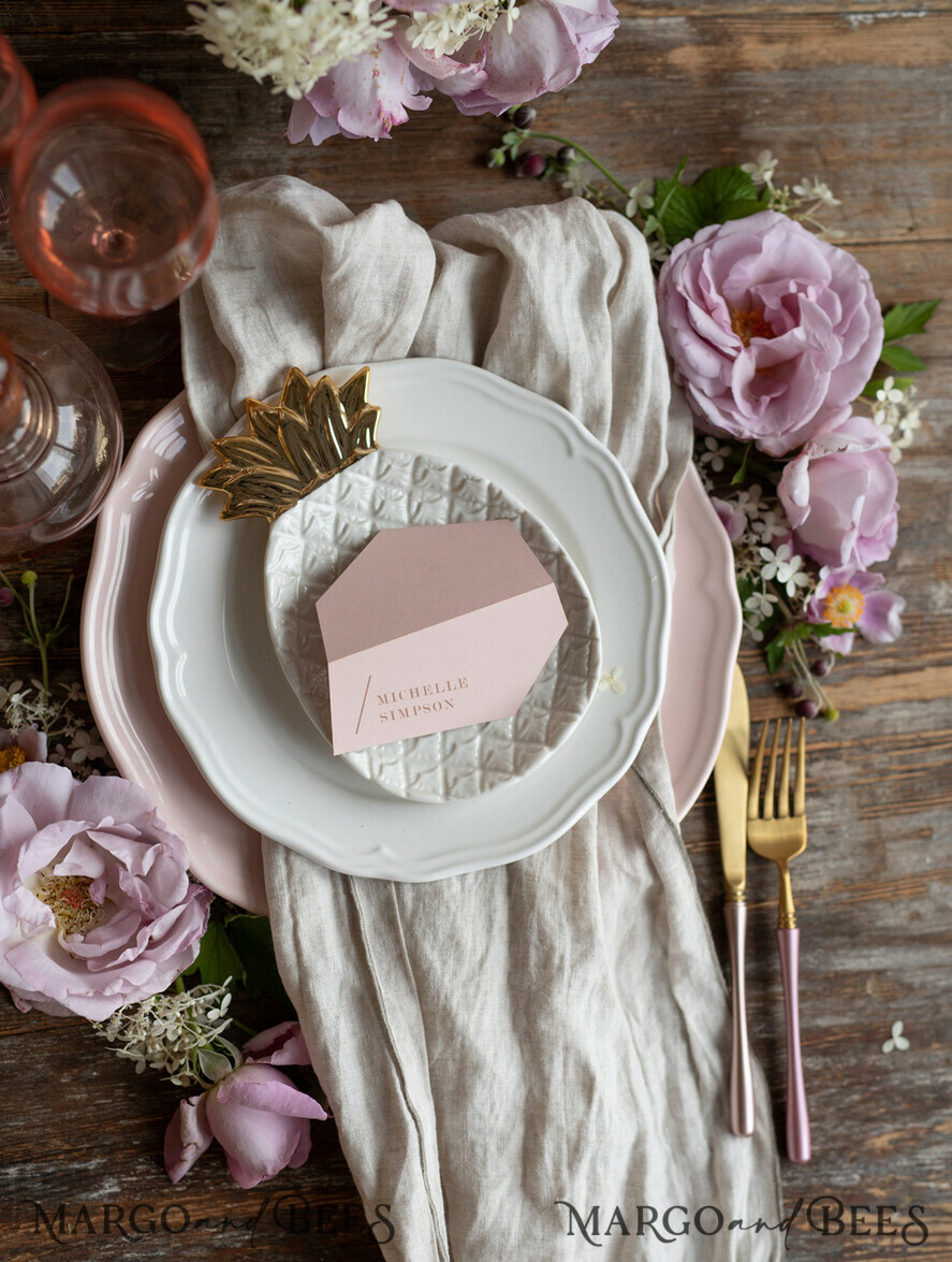 PLACE CARDS / TABLE CARDS Romantic Boho/ Botanical/ Floral Geometric Romantic Blush Pink Place Cards, Modern geometric wedding Place Cards, Minimalistic Elegant Wedding Card, Custom Wording Place Names, Minimalist Cards