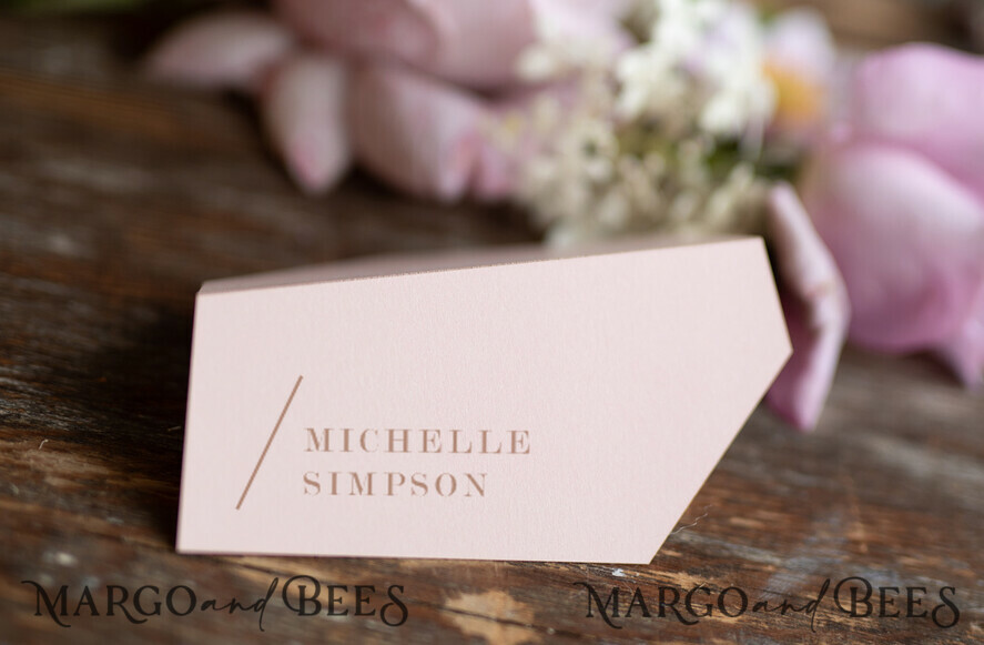 PLACE CARDS / TABLE CARDS Romantic Boho/ Botanical/ Floral Geometric Romantic Blush Pink Place Cards, Modern geometric wedding Place Cards, Minimalistic Elegant Wedding Card, Custom Wording Place Names, Minimalist Cards
