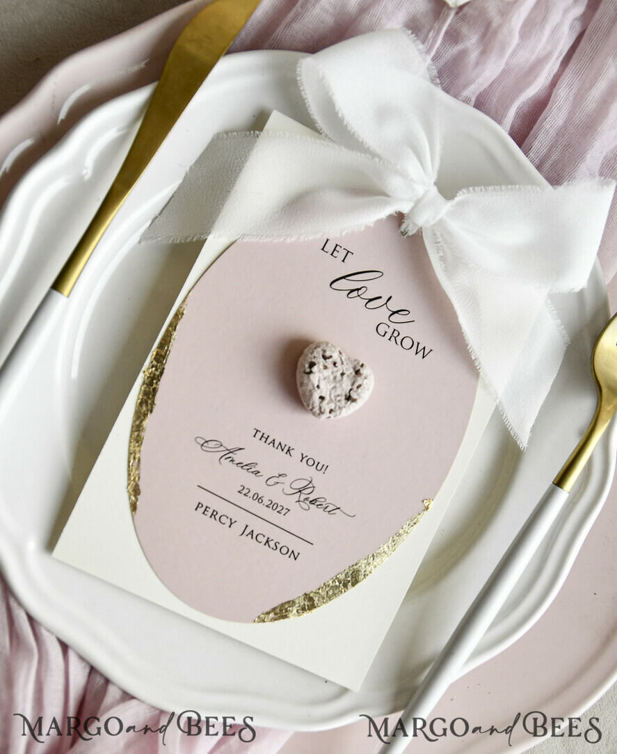 MENU & PROGRAMS romantic 3-in-1 Wedding Menu, Place Card and Plantable Favor Gift | Personalized Let Love Grow Wedding Favor