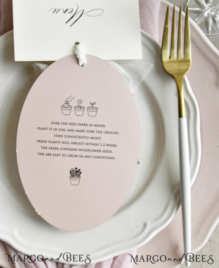 MENU & PROGRAMS romantic 3-in-1 Wedding Menu, Place Card and Plantable Favor Gift | Personalized Let Love Grow Wedding Favor