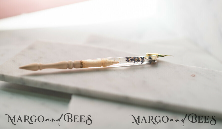 Wood and resin English Oblique Pen, Handmade resin lavender Wooden