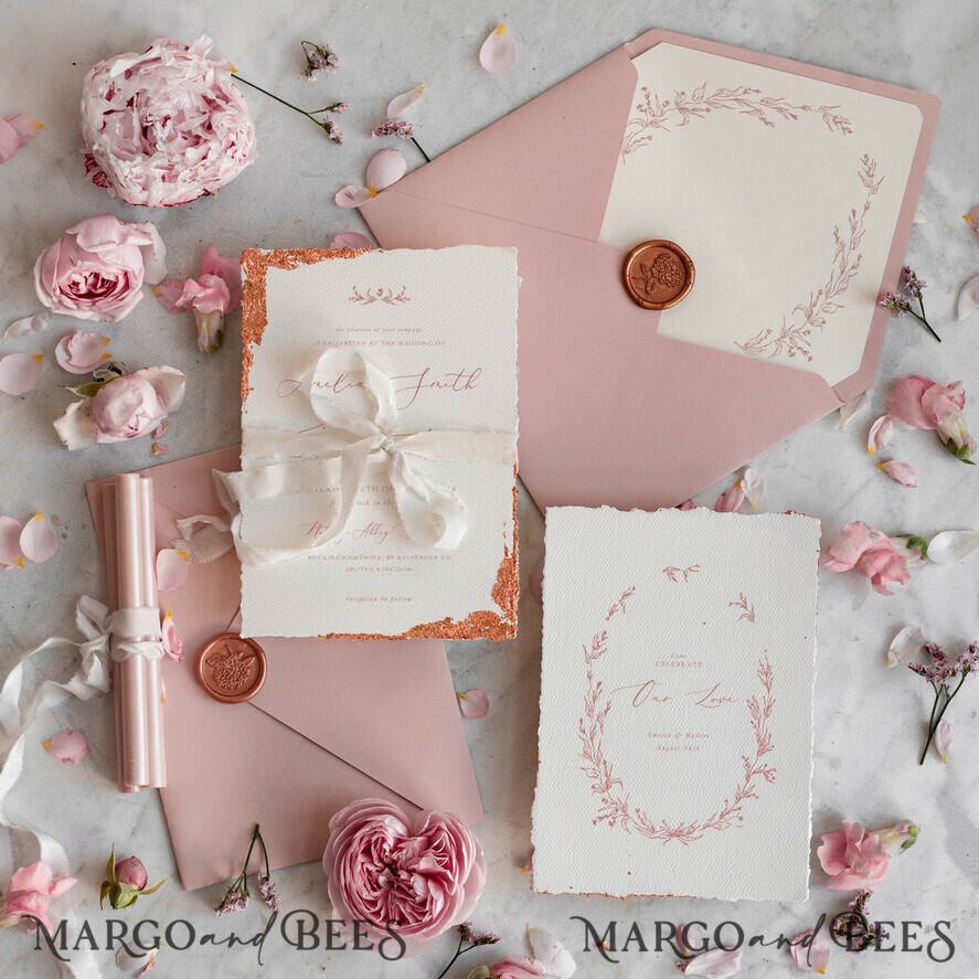 HOCHZEITS EINLADUNGEN moderne Kalligraphie / feine Kunst Feine Kunst Elfenbein Gold Hochzeitseinladung, Florale Hochzeitseinladung, Vintage Einladungssuite, Blush Pink Hochzeitseinladungssuite, Gezackte Einladungen
