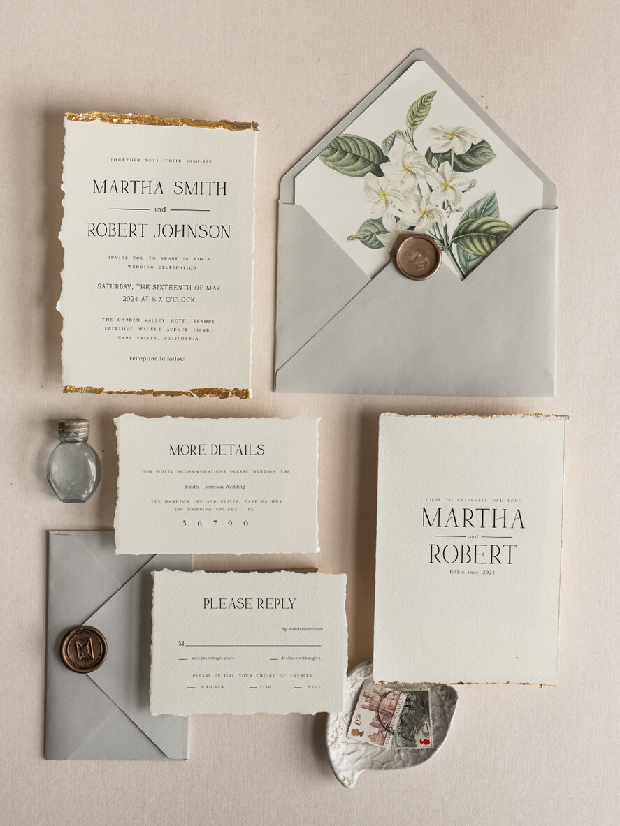 WEDDING INVITATIONS modern calligraphy / fine art Ivory Gold Wedding Invitation, Floral Wedding Invitation, Tuscany Italian Invitation suite, Wreath Monogram wedding invitation suite, Deckled Edge Invites, Torn Edge Wedding Invitations golden, Fine Art Wedding Invitation Suite, Deckled Edge Paper