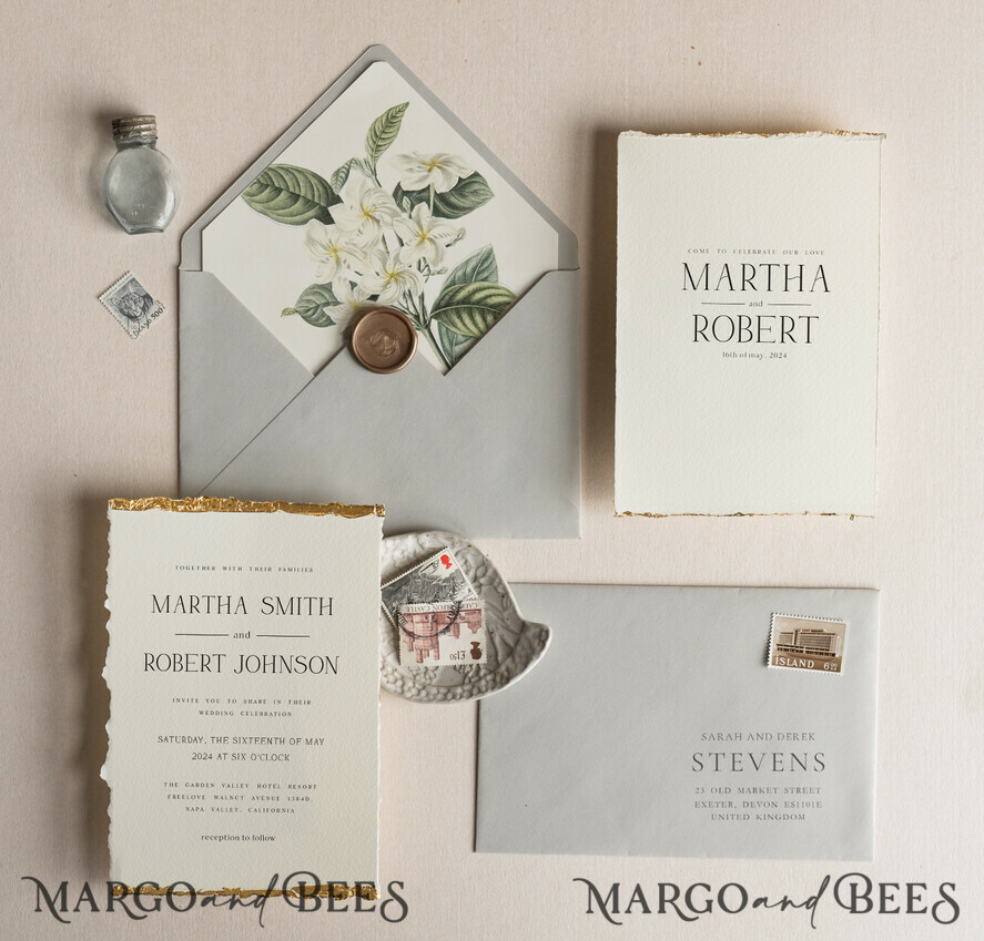 WEDDING INVITATIONS modern calligraphy / fine art Ivory Gold Wedding Invitation, Floral Wedding Invitation, Tuscany Italian Invitation suite, Wreath Monogram wedding invitation suite, Deckled Edge Invites, Torn Edge Wedding Invitations golden, Fine Art Wedding Invitation Suite, Deckled Edge Paper