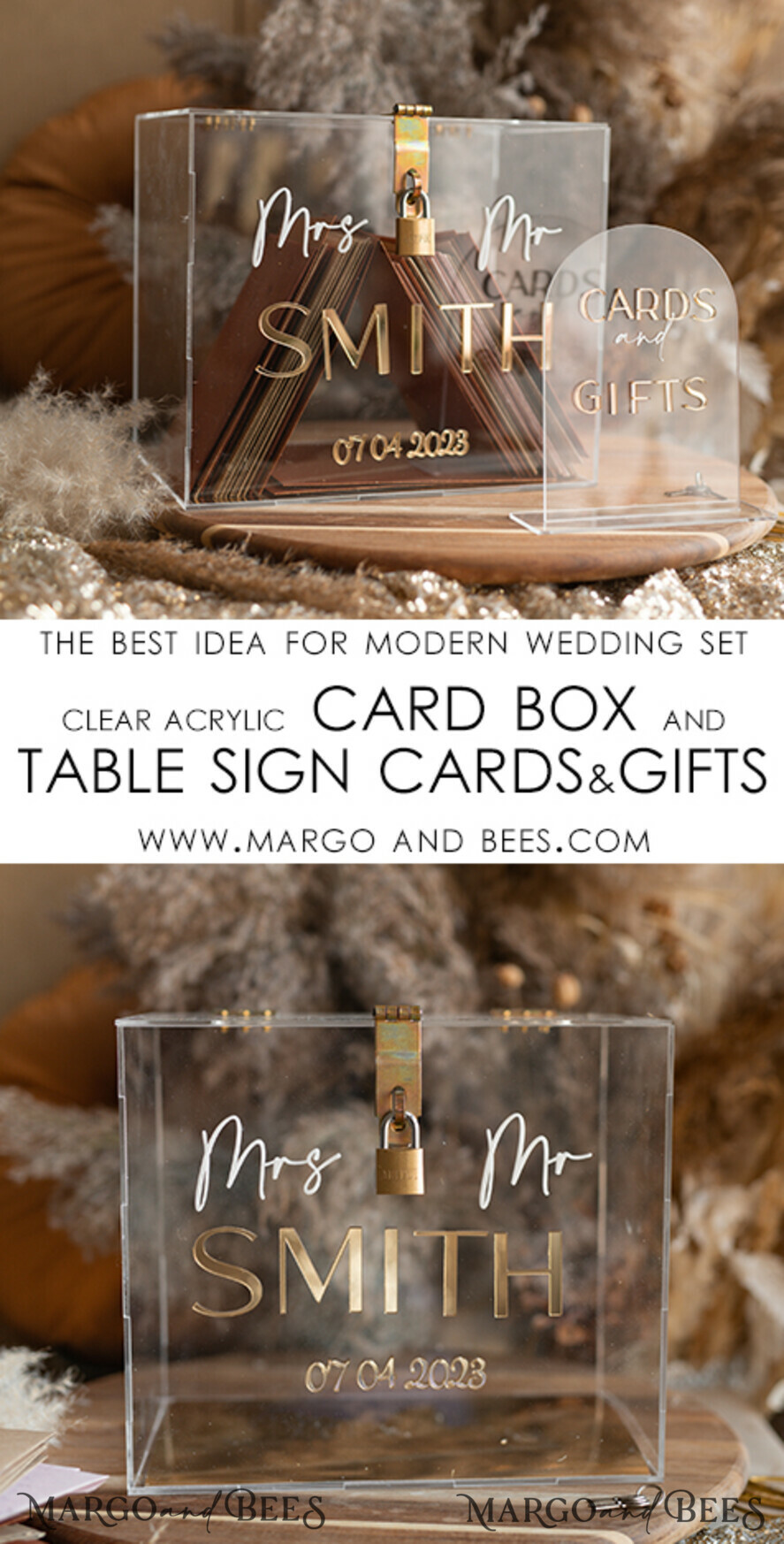 Elegant Clear wedding Set acrylic card box with Lock and sign