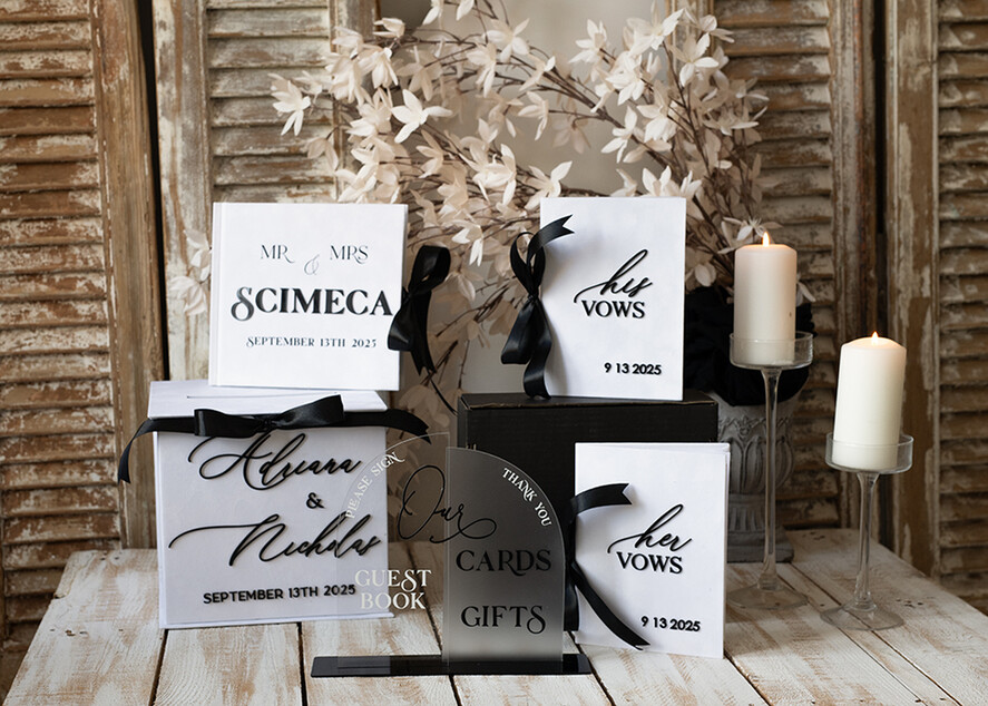 HOCHZEITS-GÄSTEBÜCHER Instax Sofortbildbuch Schwarz & Weiß Samt Acryl Hochzeitsgäste Buch personalisiert & Signaturset, Samt elegantes Sofortfoto Buch Boho Elegantes Instax Gästebuch