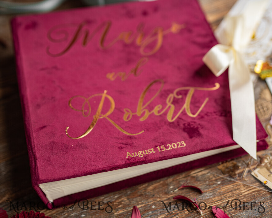 WEDDING GUEST BOOKS Instax Instant Photo Book Luxury Marron Wedding Guest Book, Burgundy gold Velvet Instant Photo Book , Elegant Marsala Instax Wedding Photo Guestbook 