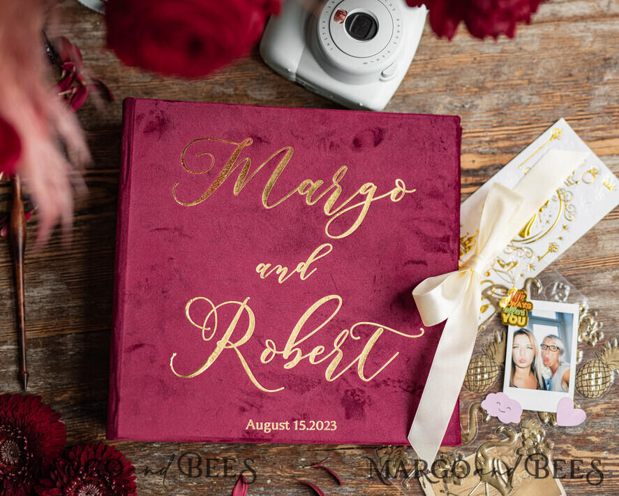 WEDDING GUEST BOOKS Instax Instant Photo Book Luxury Marron Wedding Guest Book, Burgundy gold Velvet Instant Photo Book , Elegant Marsala Instax Wedding Photo Guestbook 