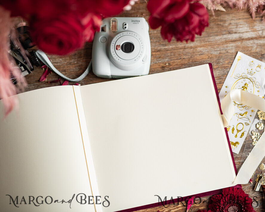 WEDDING GUEST BOOKS Instax Instant Photo Book Luxury Marron Wedding Guest Book, Burgundy gold Velvet Instant Photo Book , Elegant Marsala Instax Wedding Photo Guestbook 