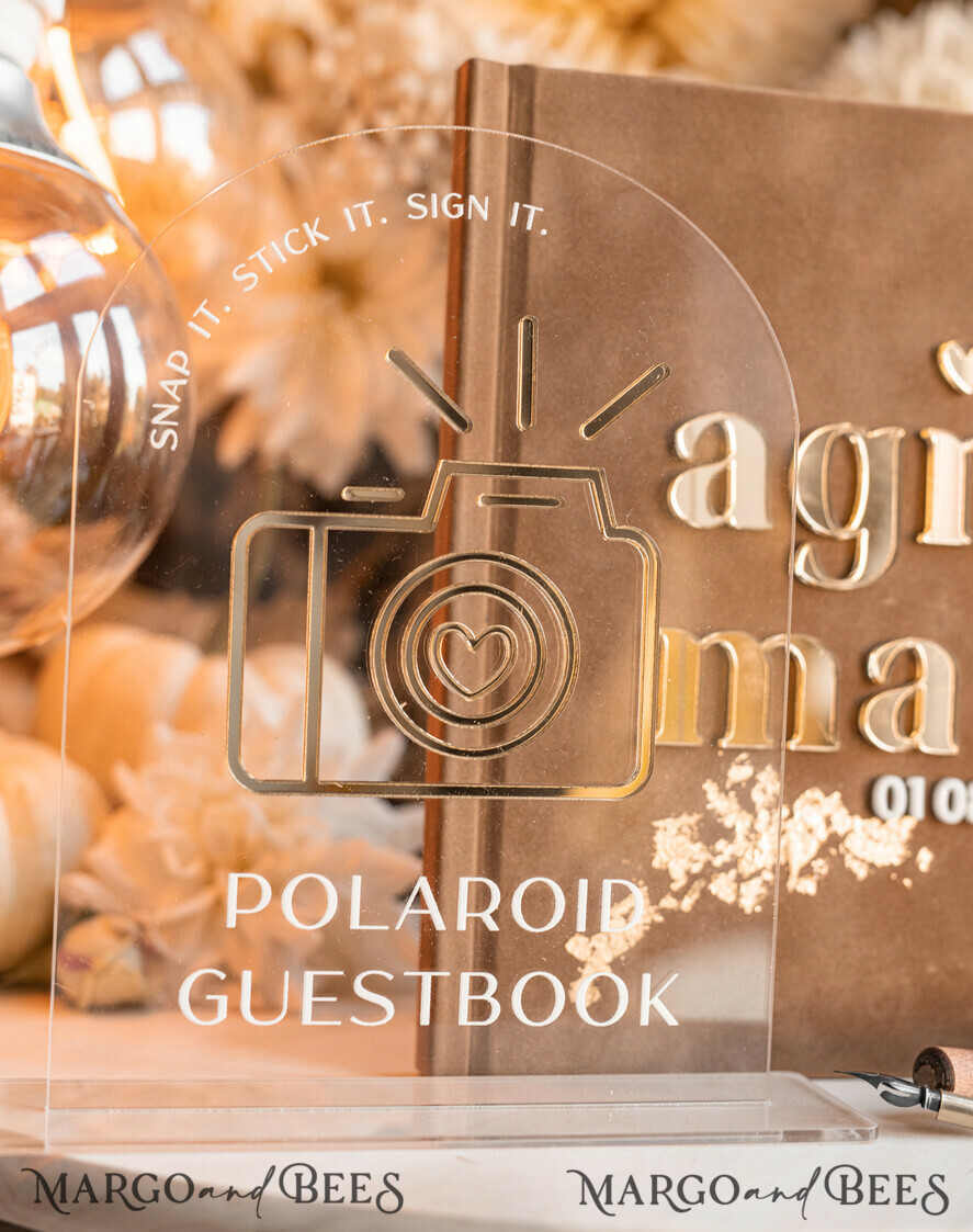 HOCHZEITS-GÄSTEBÜCHER Instax Sofortbildbuch Herbst beige Gold Acryl Hochzeitsgästebuch personalisiert und Acrylschild-Set, Tan Taupe Samt Sofortbildbuch Boho Elegant Instax Hochzeitsfotogästebuch, Erdtönige Acryl Instax Gästebuchschild, Neutraler Samt Fotobuch.