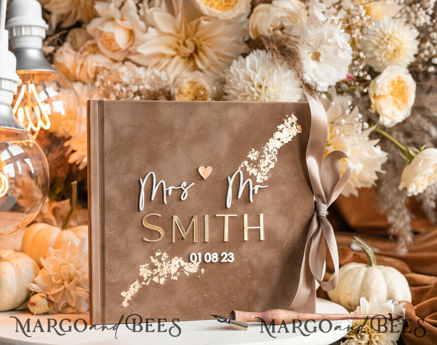 HOCHZEITS-GÄSTEBÜCHER Instax Sofortbildbuch Fall beige Gold Acryl Hochzeitsgastbuch personalisiert, Tan Taupe Samt Sofortbildbuch Boho elegant Instax Hochzeitsfoto-Gästebuch, erdiger Acryl Instax Gästebuch-Schild, neutraler Samt Fotobuch