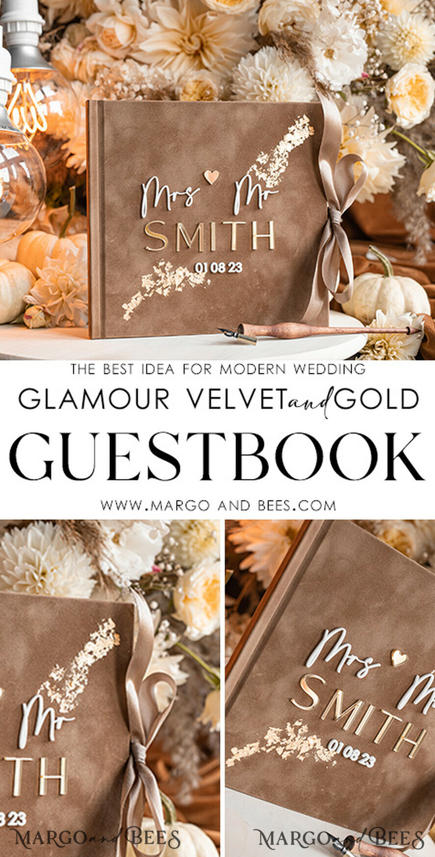HOCHZEITS-GÄSTEBÜCHER Instax Sofortbildbuch Fall beige Gold Acryl Hochzeitsgastbuch personalisiert, Tan Taupe Samt Sofortbildbuch Boho elegant Instax Hochzeitsfoto-Gästebuch, erdiger Acryl Instax Gästebuch-Schild, neutraler Samt Fotobuch
