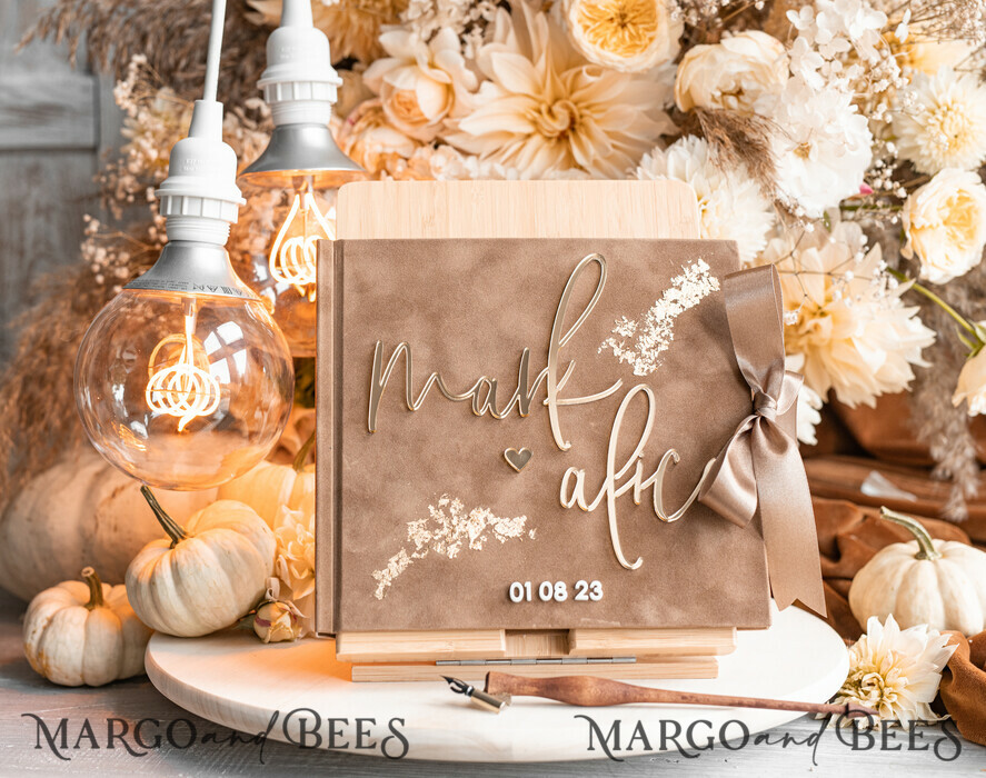 HOCHZEITS-GÄSTEBÜCHER Instax Sofortbildbuch Fall beige Gold Acryl Hochzeitsgästebuch personalisiert, Tan Taupe Samt Sofortbildbuch Boho elegant Instax Hochzeitsfoto Gästebuch, Erdfarbenes Acryl Instax Gästebuch Schild, Neutraler Samt Fotobuch.