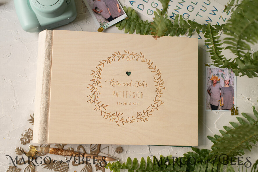 WEDDING GUEST BOOKS Instax Instant Photo Book Presonalised Wedding Guest Book, Rustic Wreath  Instant Photo Book • Boho wood engraved Instax Wedding Photo Guestbook