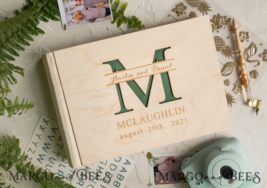 WEDDING GUEST BOOKS Instax Instant Photo Book Presonalised Rustic Wedding Guest Book, Wooden Personalized Wedding Album • Wood Engraved Photo Booth Book