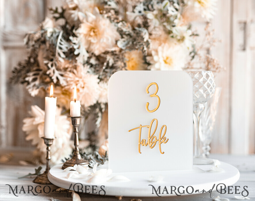 TABLE DECOR SIGNS Acrylic table decor Numbers Acrylic Frozen Table Numbers, Frosted Acrylic And Gold Sign, Gold Plexi Table Numbers, Luxury Wedding Table Decor, Wedding Signage Golden Mirror Table Numbers