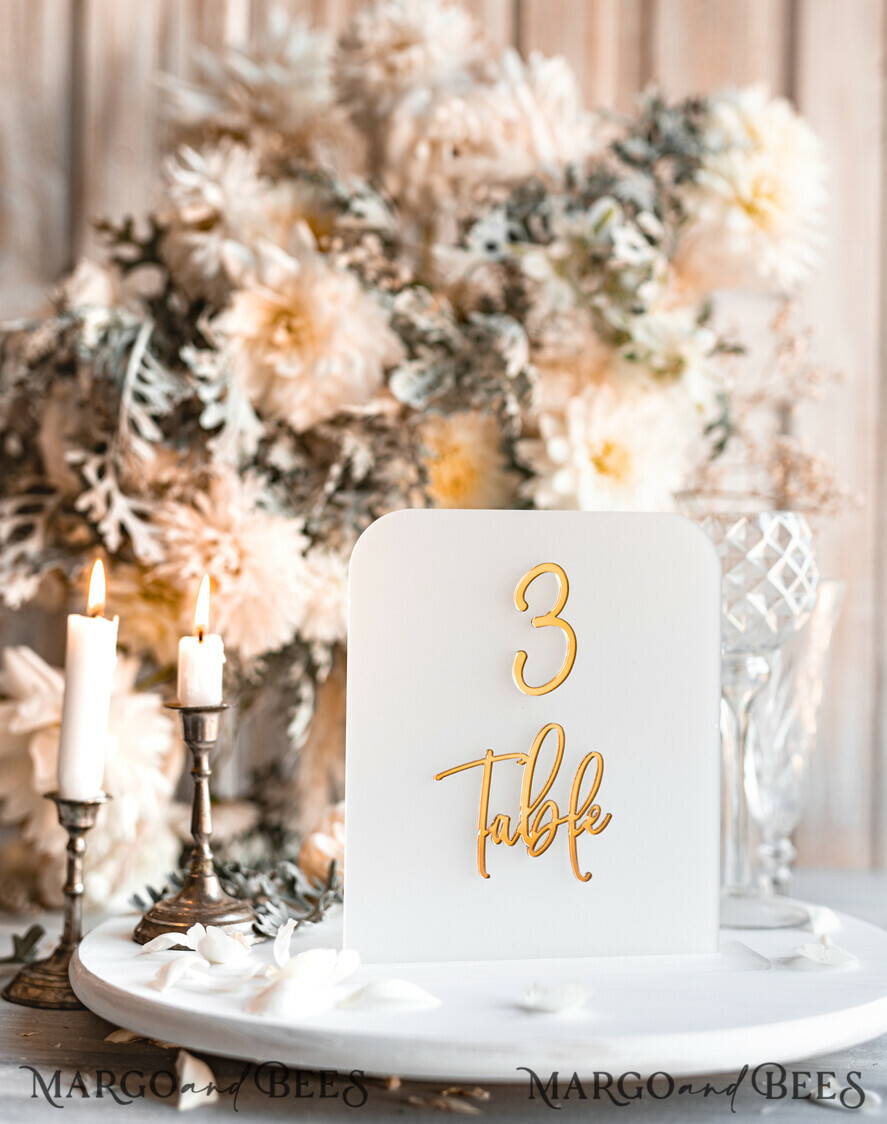 TABLE DECOR SIGNS Acrylic table decor Numbers Acrylic Frozen Table Numbers, Frosted Acrylic And Gold Sign, Gold Plexi Table Numbers, Luxury Wedding Table Decor, Wedding Signage Golden Mirror Table Numbers