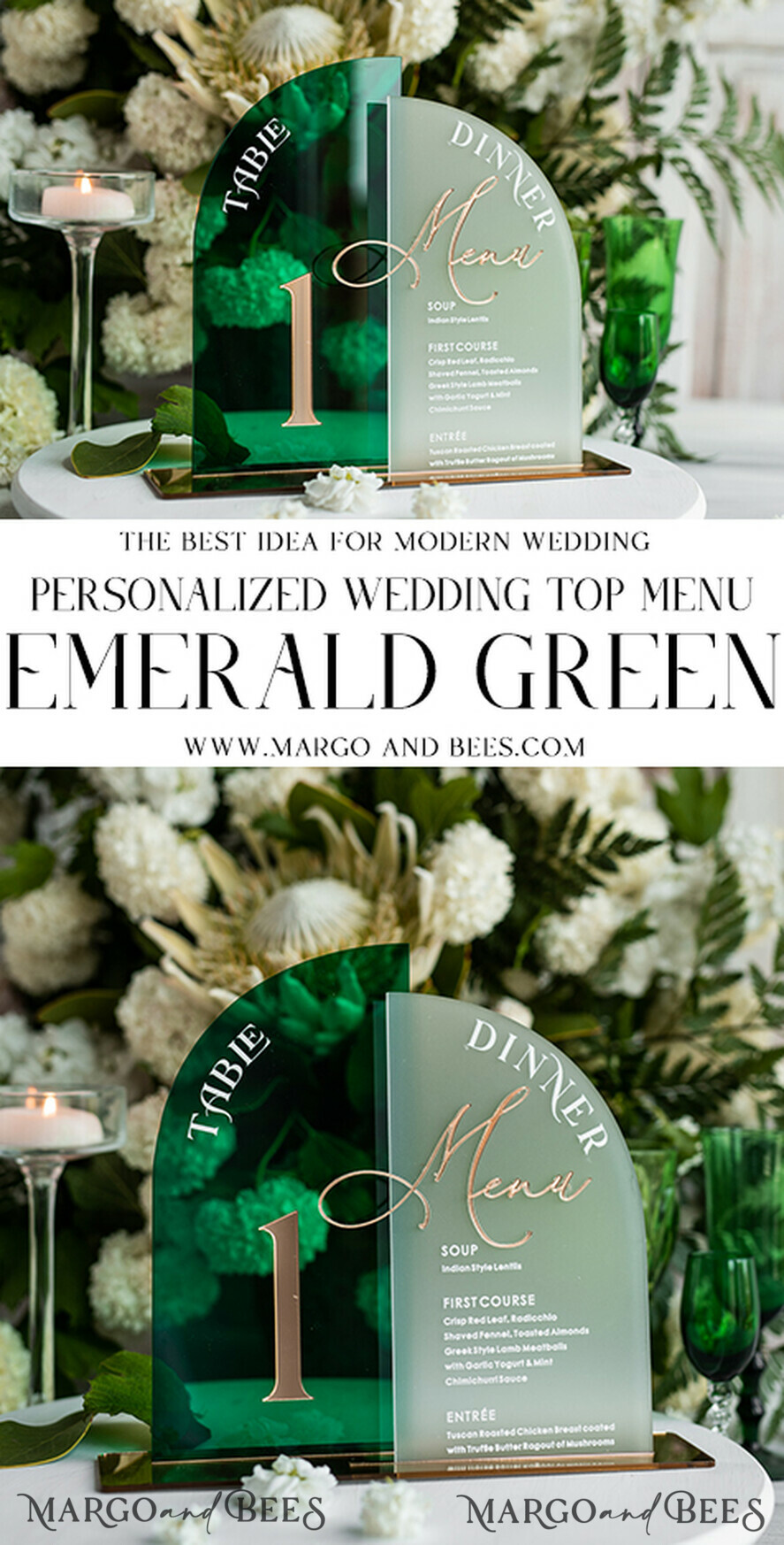TABLE DECOR SIGNS Acrylic table decor Numbers Acrylic Arch Table Number and menu Combo, Green and Frozen Acrylic gold Sign, Gold Plexi Table Number and Menu Combo Luxury Wedding Table Decor, Wedding Signage